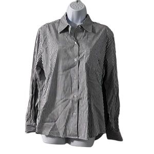 Liz Claiborne Button Front Blouse Blue White Striped Size M RN 52002 Cotton